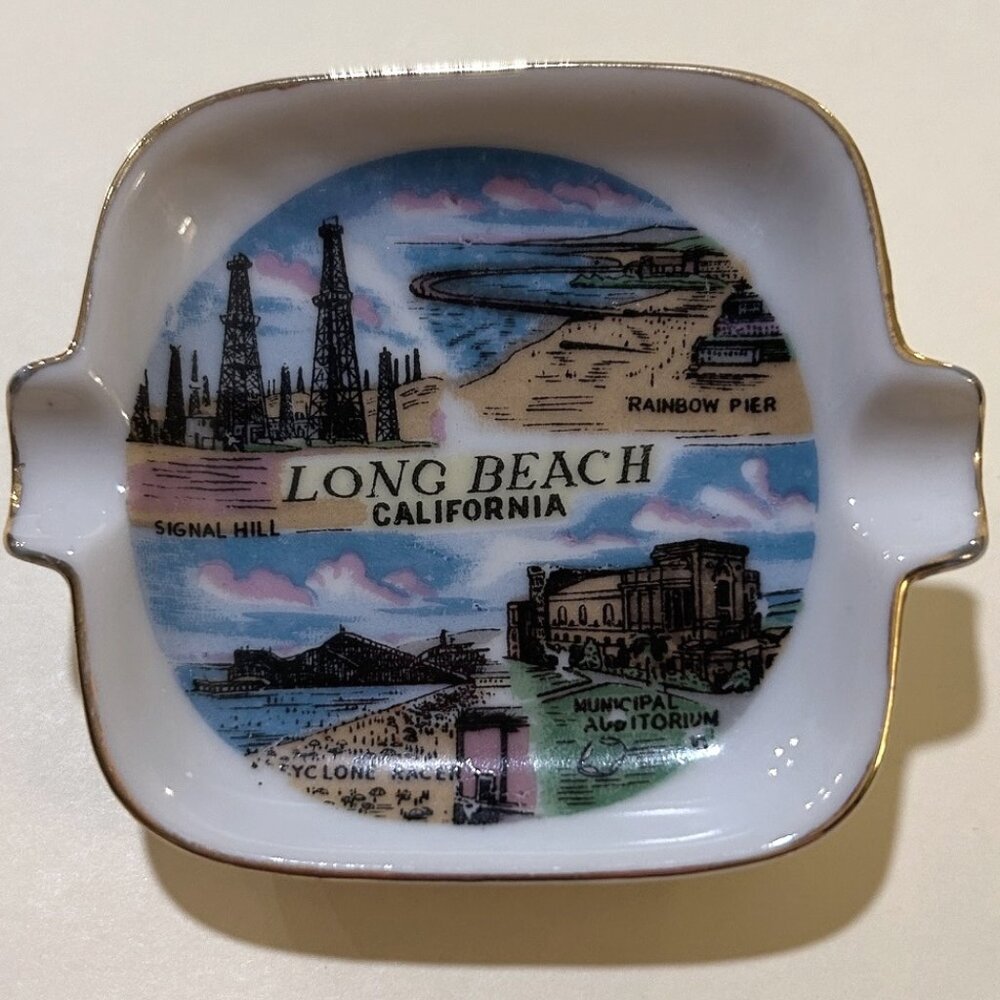 Small Long Beach California Ceramic Ashtray Souvenir Collectible 3.25 inches